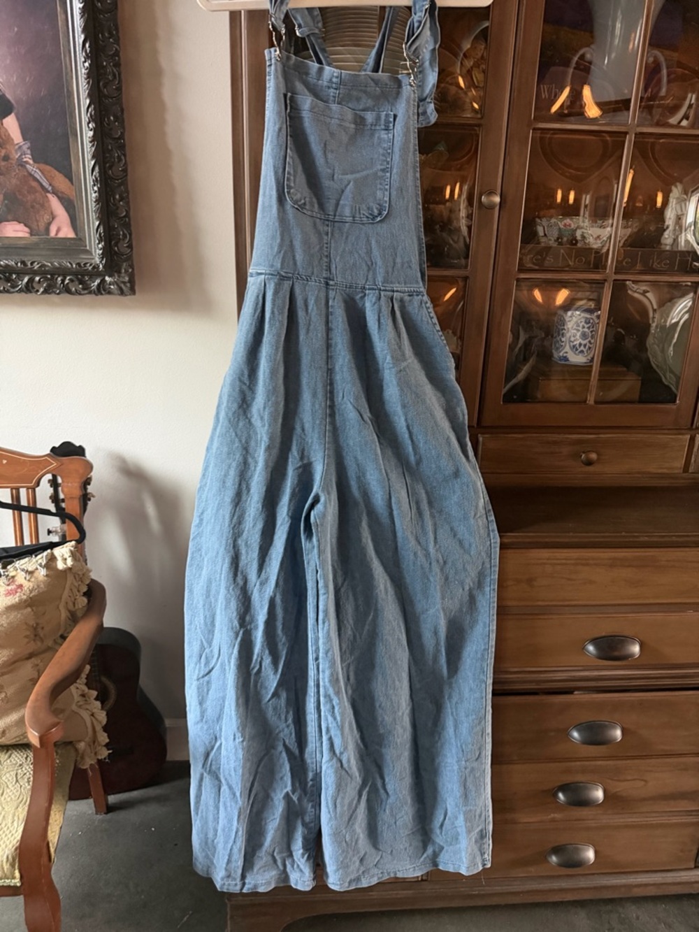 Denim Blue Wide-Leg Overalls Jumpsuit